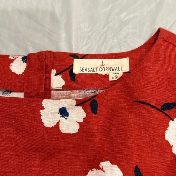 SEASALT CORNWALL 100% Linen Tunic Dress with Ree and White floral pattern Size 6 - Picture 3 of 8
